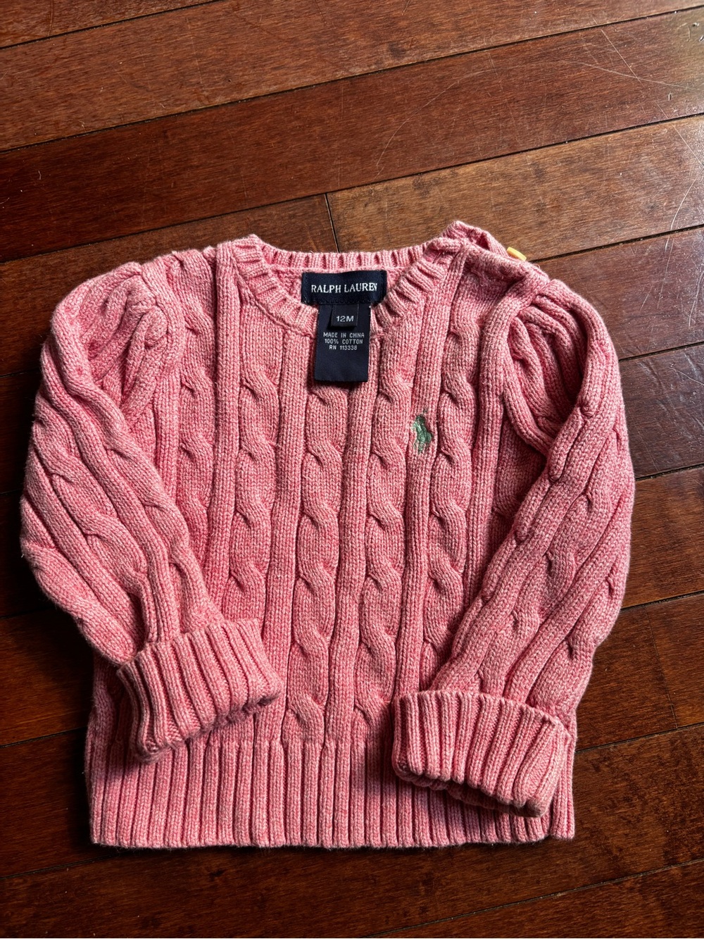 Ralph Lauren Pink Cable-Knit Crewneck Sweater 12 months